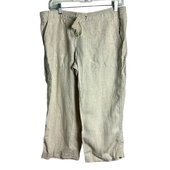 L. L. Bean 100% Linen Tan Capris Size 12 Petite - Picture 1 of 11